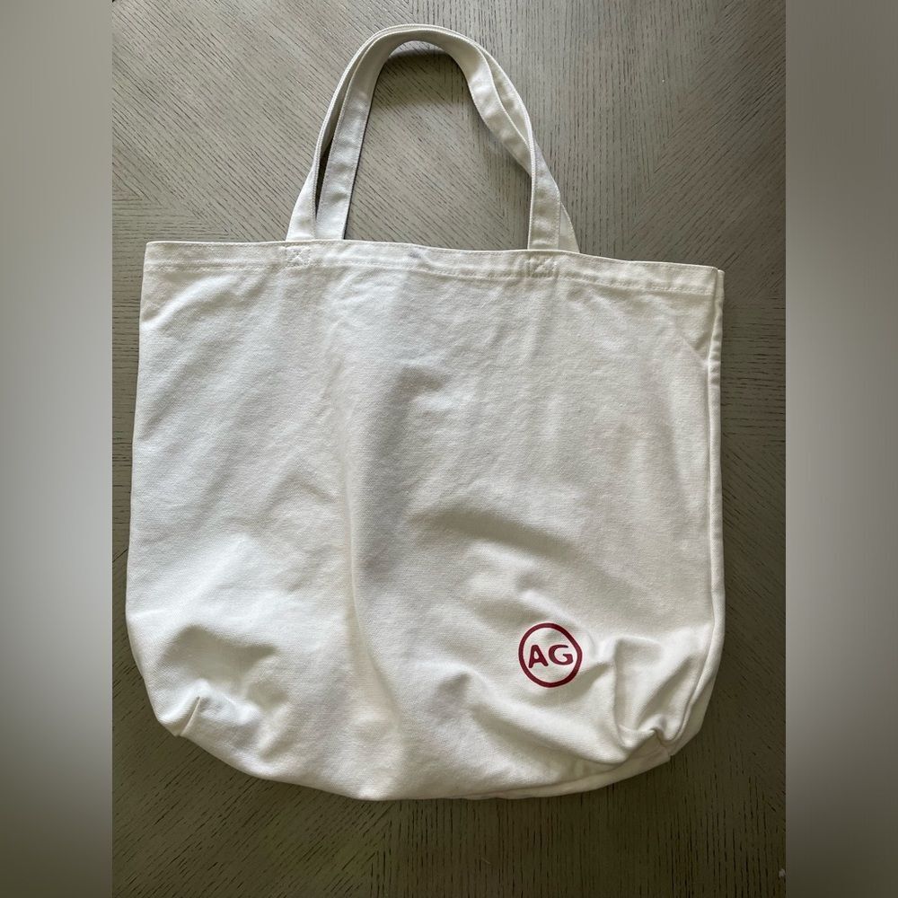 Ag Adriano Goldschmied White Tote with Red Logo 18”x15”